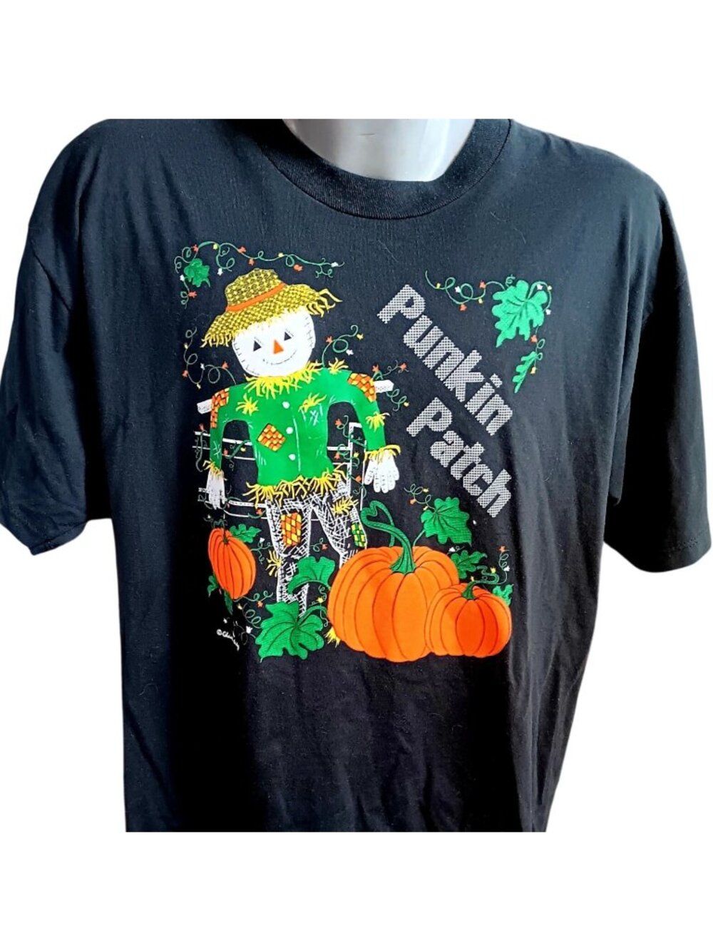 True Vintage XL T-shirt Halloween Punkin Patch 1990's Jerzees Scarecrow Pumpkin
